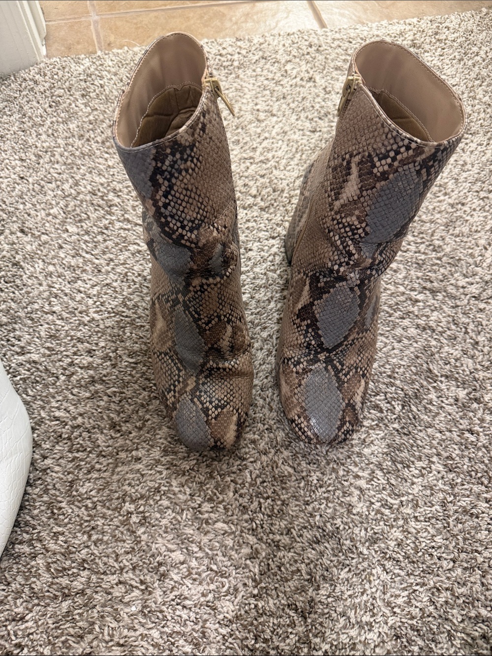 Womens Snake Print Ankle Boots - Brown